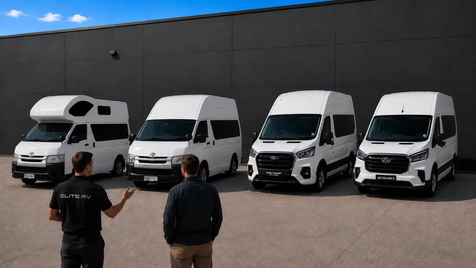 Elite RV team discussing four campervan fleet platforms