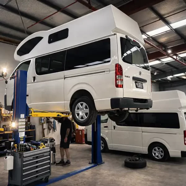 Elite RV campervan inside the Christchurch workshop