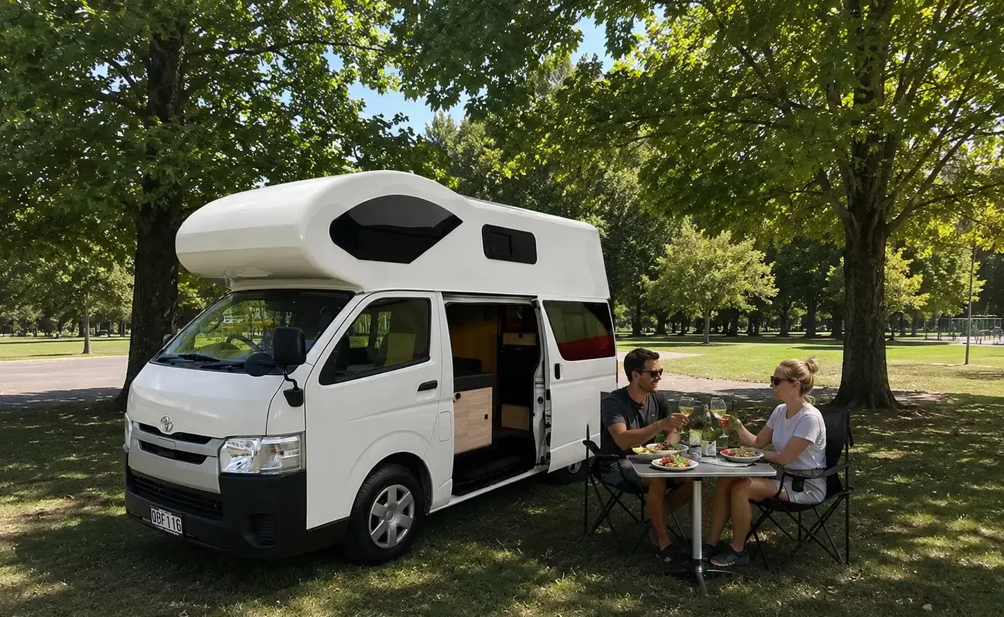 Elite RV Aurora Toyota Hiace campervan in a New Zealand park